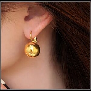 New Gold Super Ball Sphere Drop Big Bead Earrings